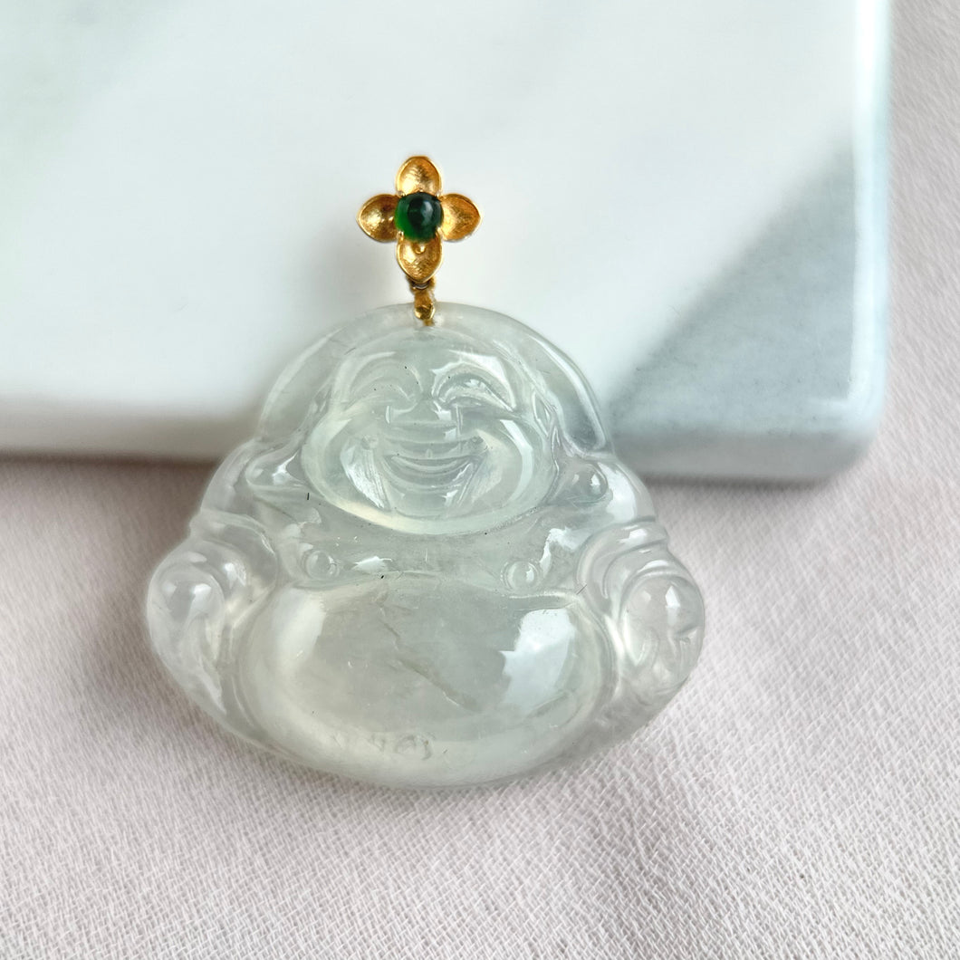 62188 Highly Translucent Colourless Laughing Buddha Jade Pendant