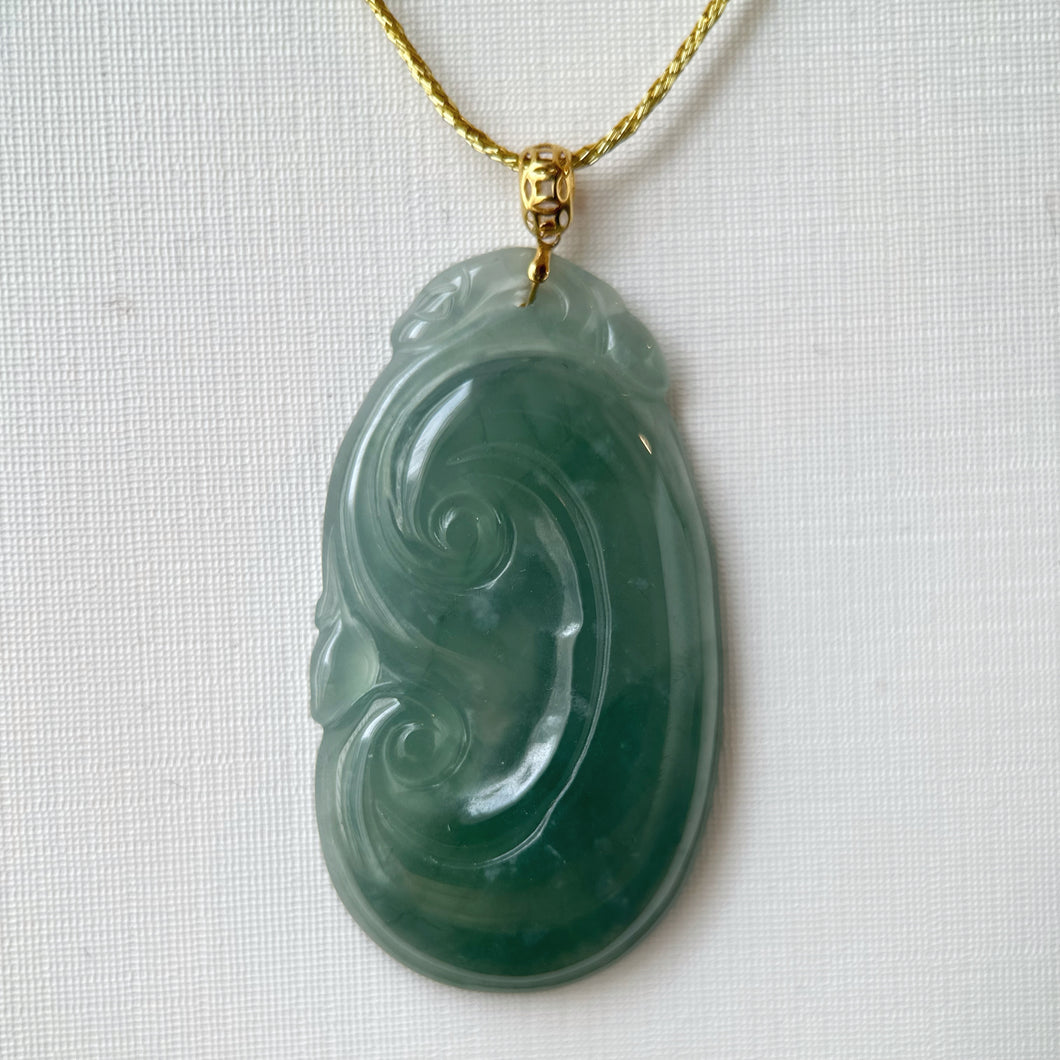 21988 Highly Translucent Bluish Green Ruyi Jade Pendant