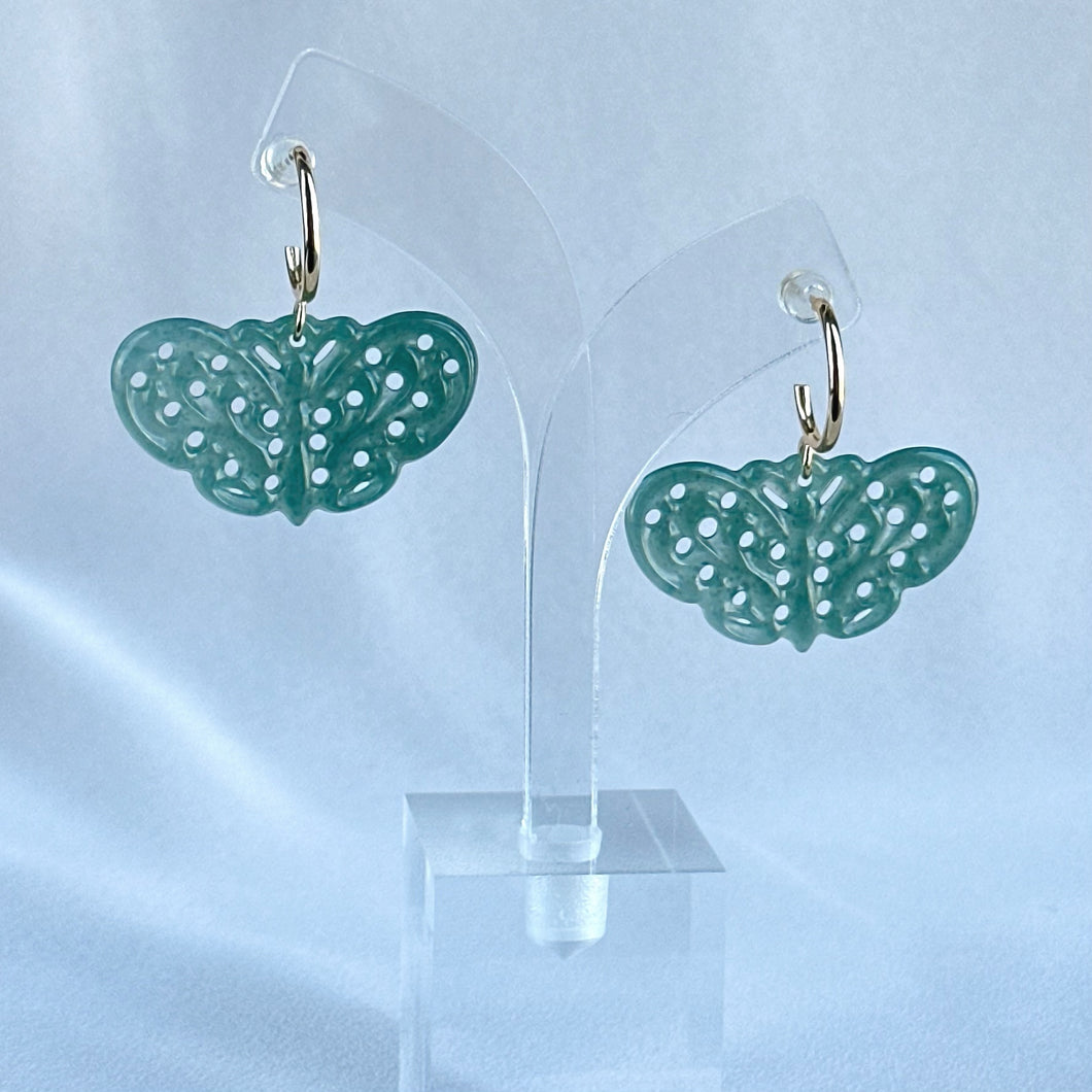 100788 Highly Translucent Bluish Green Butterfly Jade Earring