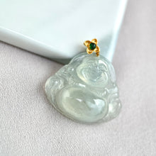 Load image into Gallery viewer, 62188 Highly Translucent Colourless Laughing Buddha Jade Pendant
