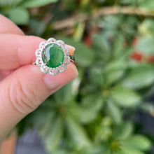 Load image into Gallery viewer, 70388 17mm Green Jadeite Cabochon with 18K White Gold and Diamonds
