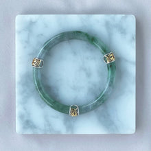 Load image into Gallery viewer, 70353 54.5mm Chantilly Lace Series Slim Cut Green with Blue Sapphire Rounded Jadeite Bangle
