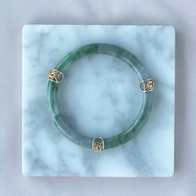 Load image into Gallery viewer, 70353 54.5mm Chantilly Lace Series Slim Cut Green with Blue Sapphire Rounded Jadeite Bangle
