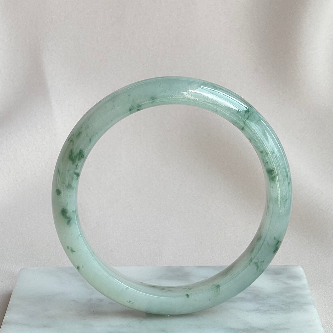 30859 58.8mm White with Green Florals Jadeite Bangle