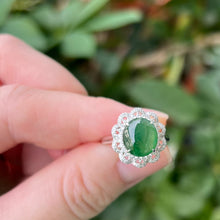 Load image into Gallery viewer, 70388 17mm Green Jadeite Cabochon with 18K White Gold and Diamonds
