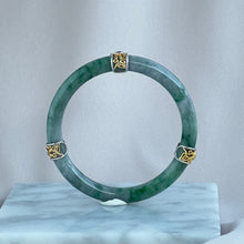 Load image into Gallery viewer, 70353 54.5mm Chantilly Lace Series Slim Cut Green with Blue Sapphire Rounded Jadeite Bangle
