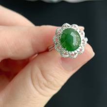 Load image into Gallery viewer, 70388 17mm Green Jadeite Cabochon with 18K White Gold and Diamonds
