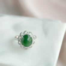 Load image into Gallery viewer, 70388 17mm Green Jadeite Cabochon with 18K White Gold and Diamonds
