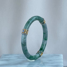 Load image into Gallery viewer, 70353 54.5mm Chantilly Lace Series Slim Cut Green with Blue Sapphire Rounded Jadeite Bangle
