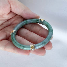 Load image into Gallery viewer, 70353 54.5mm Chantilly Lace Series Slim Cut Green with Blue Sapphire Rounded Jadeite Bangle
